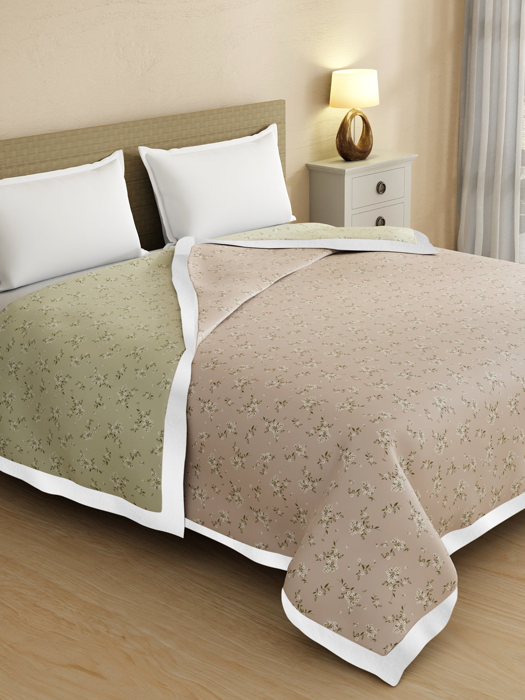 Zen Living TENCEL™ 250 TC Pink & Grey Floral Reversible Double Size Dohar (100 L x 90 W inches)