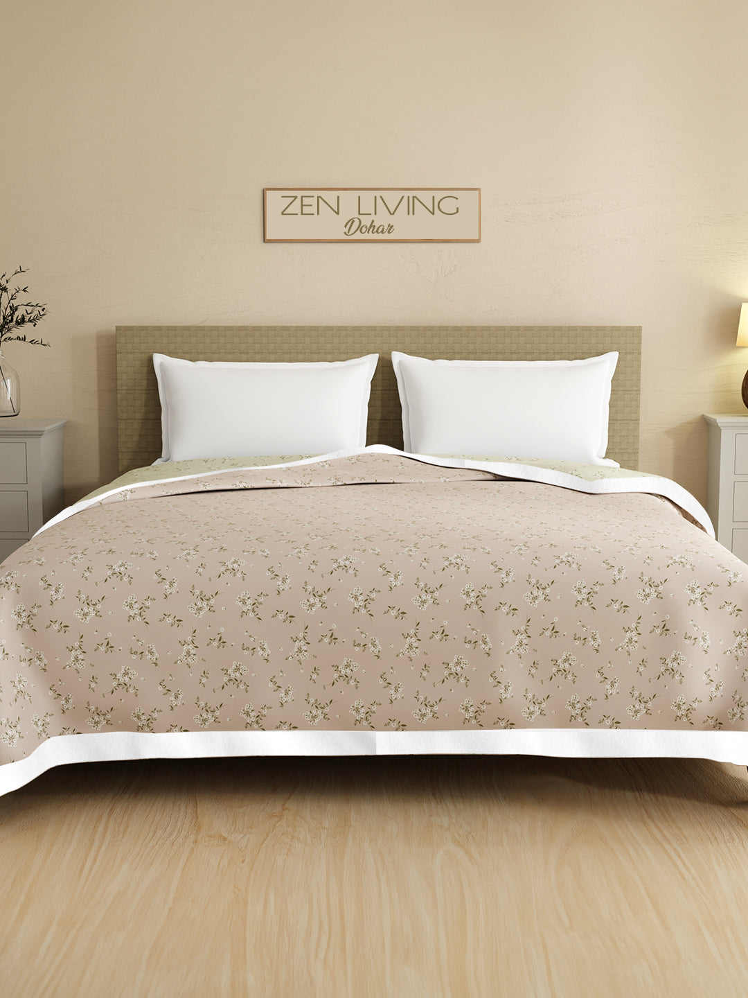 Zen Living TENCEL™ 250 TC Pink & Grey Floral Reversible Double Size Dohar (100 L x 90 W inches)