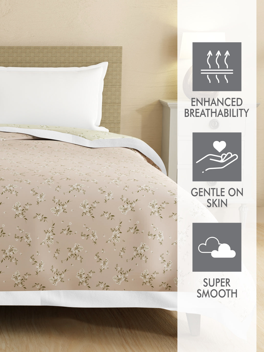 Zen Living TENCEL™ 250 TC Pink & Grey Floral Reversible Double Size Dohar (100 L x 90 W inches)