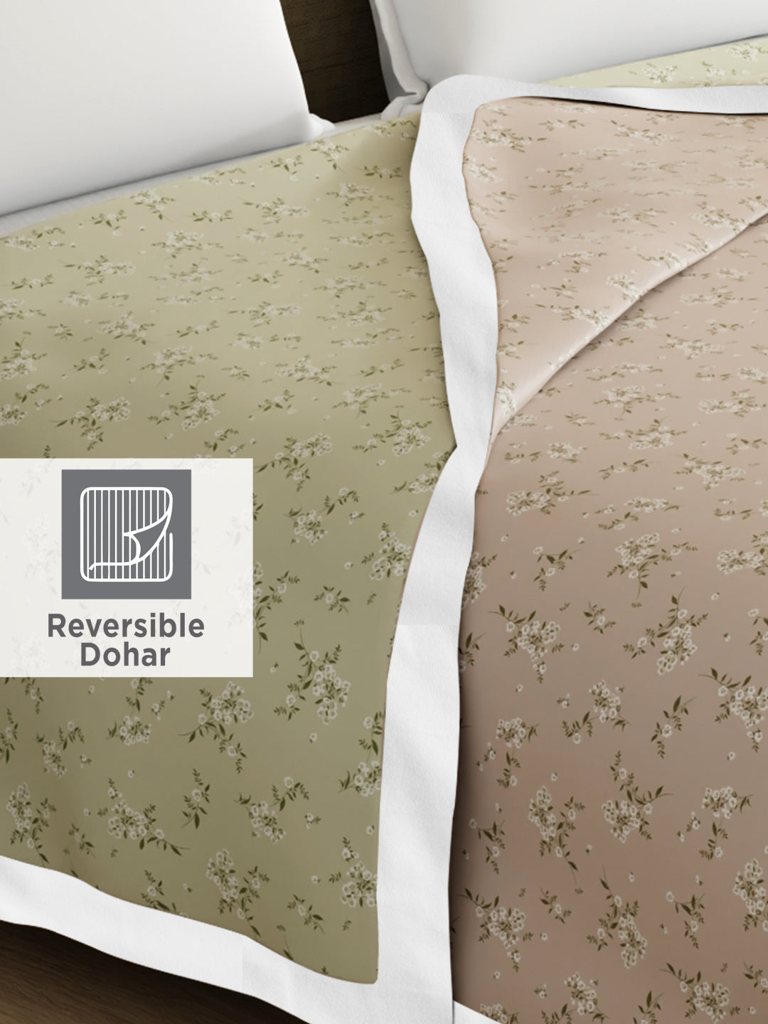 Zen Living TENCEL™ 250 TC Pink & Grey Floral Reversible Double Size Dohar (100 L x 90 W inches)