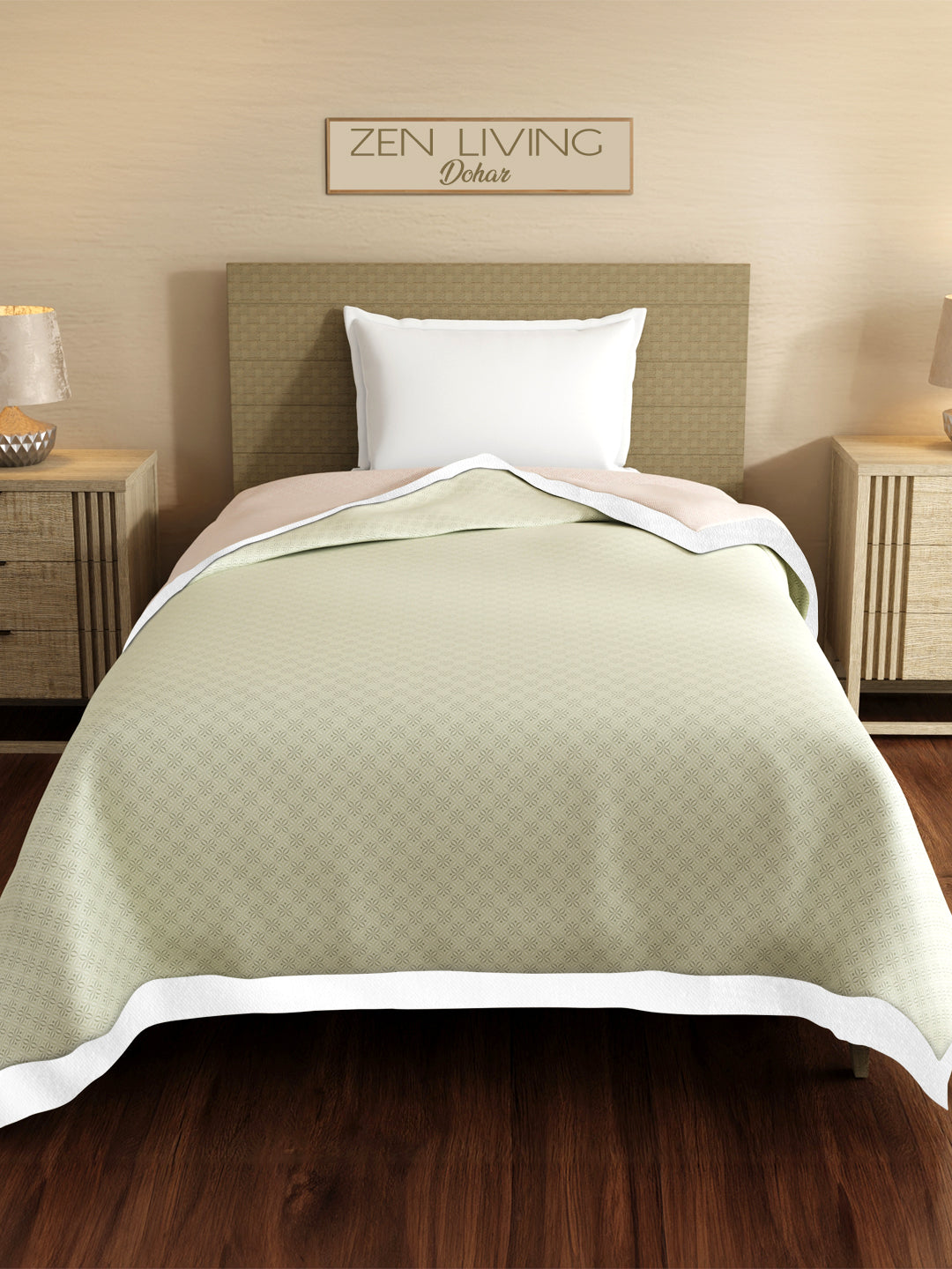 Zen Living TENCEL™ 250 TC Pink & Grey Printed Reversible Single Size Dohar (90 L x 60 W inches)