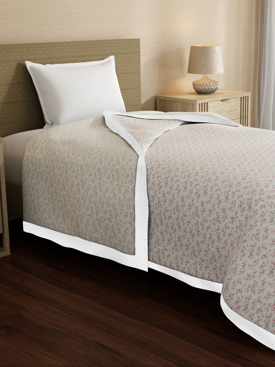 Zen Living TENCEL™ 250 TC White & Grey Floral Reversible Single Size Dohar (90 L x 60 W inches)