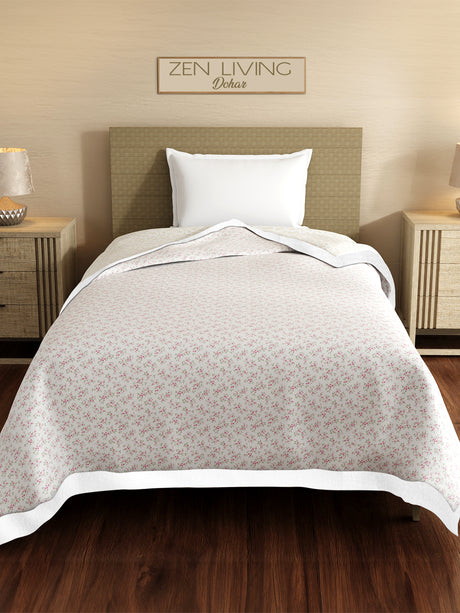 Zen Living TENCEL™ 250 TC White & Grey Floral Reversible Single Size Dohar (90 L x 60 W inches)