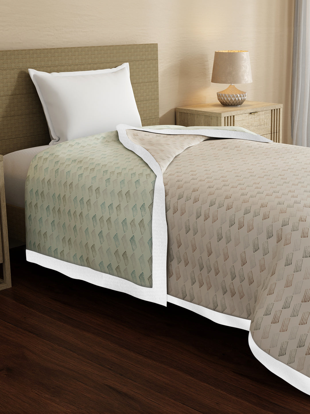 Zen Living TENCEL™ 250 TC Beige & White Printed Reversible Single Size Dohar (90 L x 60 W inches)