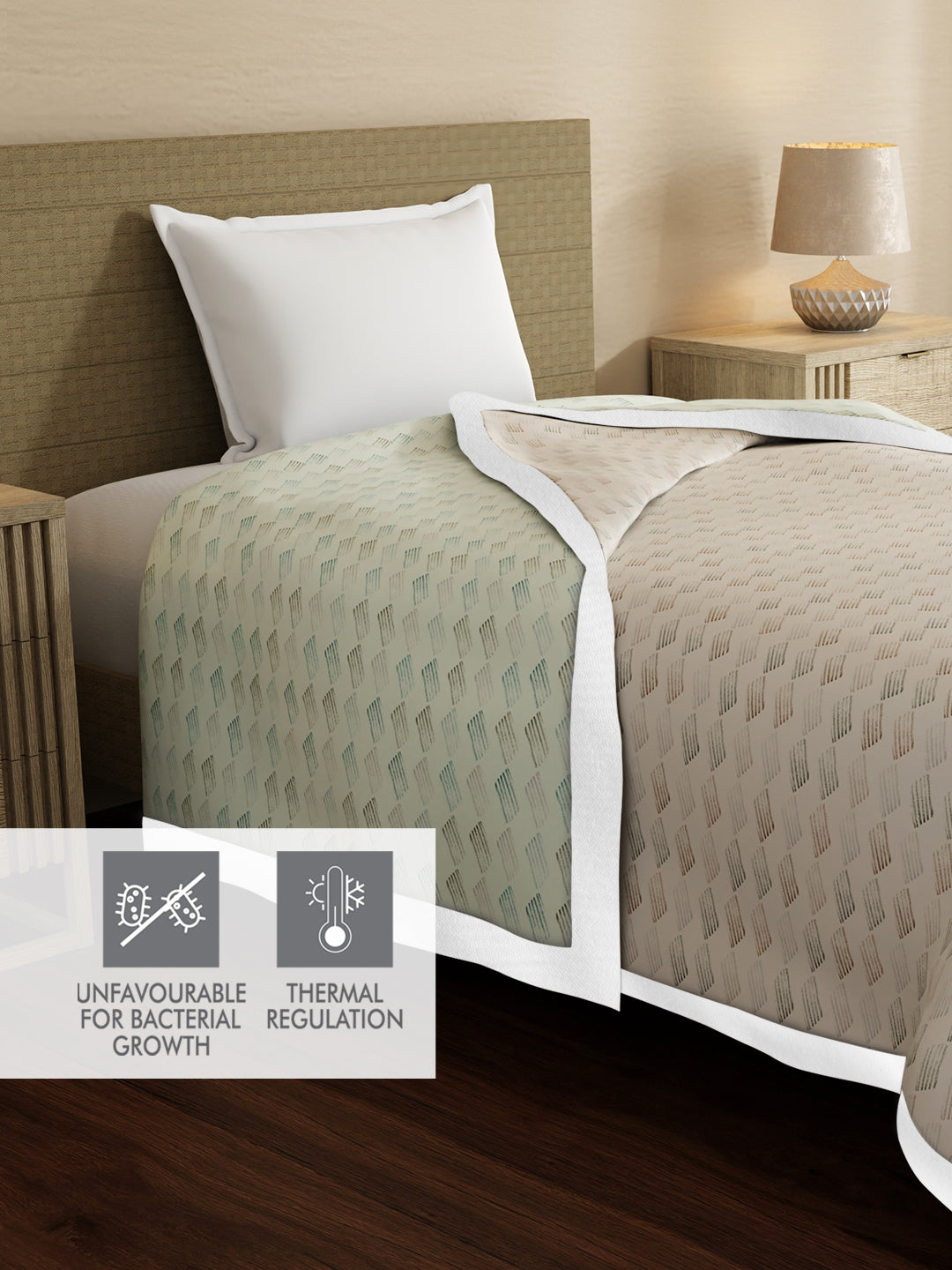 Reversible Single Size Dohar, TENCEL™ 250 TC, Beige & White Printed (90 L x 60 W inches), Zen Living