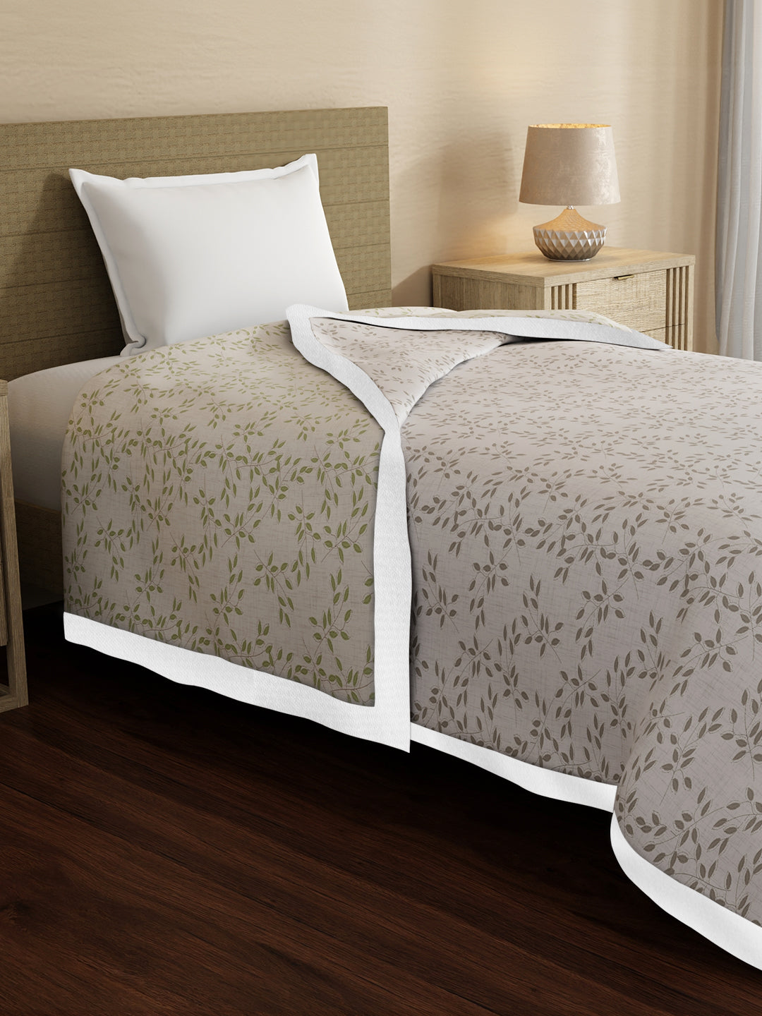 Zen Living TENCEL™ 250 TC Grey Floral Reversible Single Size Dohar (90 L x 60 W inches)