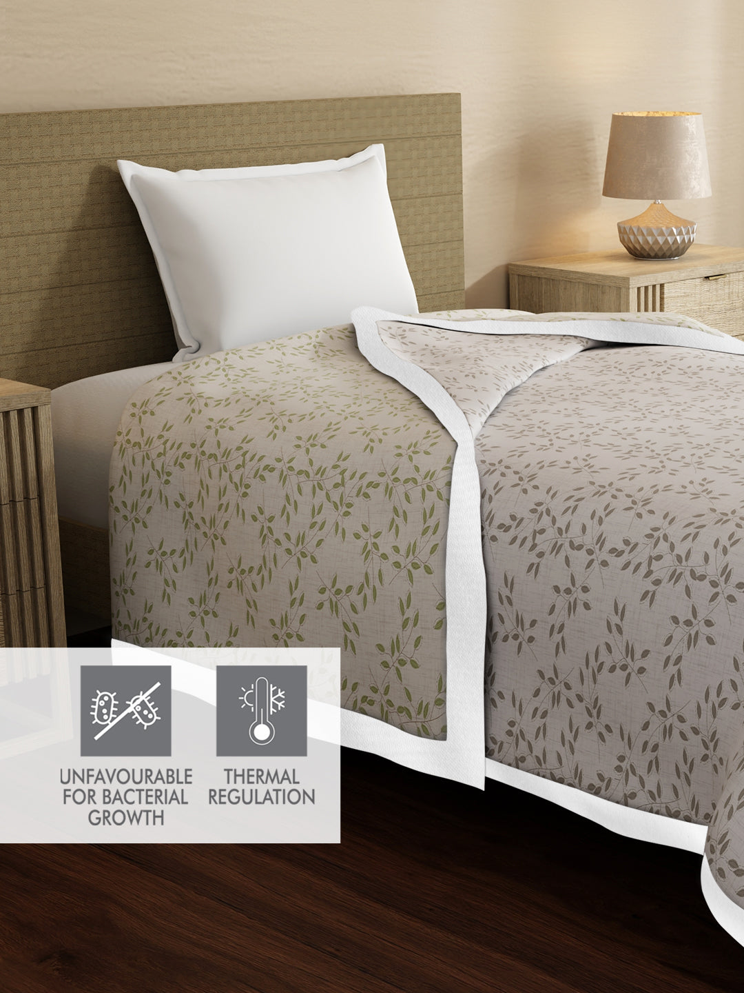 Zen Living TENCEL™ 250 TC Grey Floral Reversible Single Size Dohar (90 L x 60 W inches)