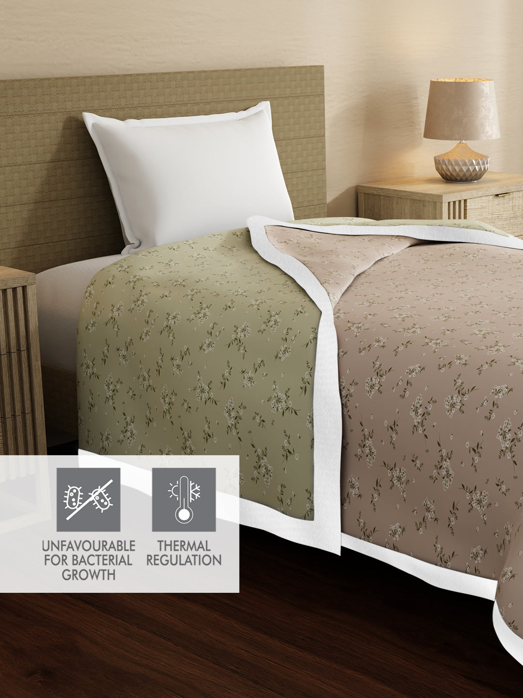 Reversible Single Size Dohar, TENCEL™ 250 TC, Pink & Grey Floral (90 L x 60 W inches), Zen Living