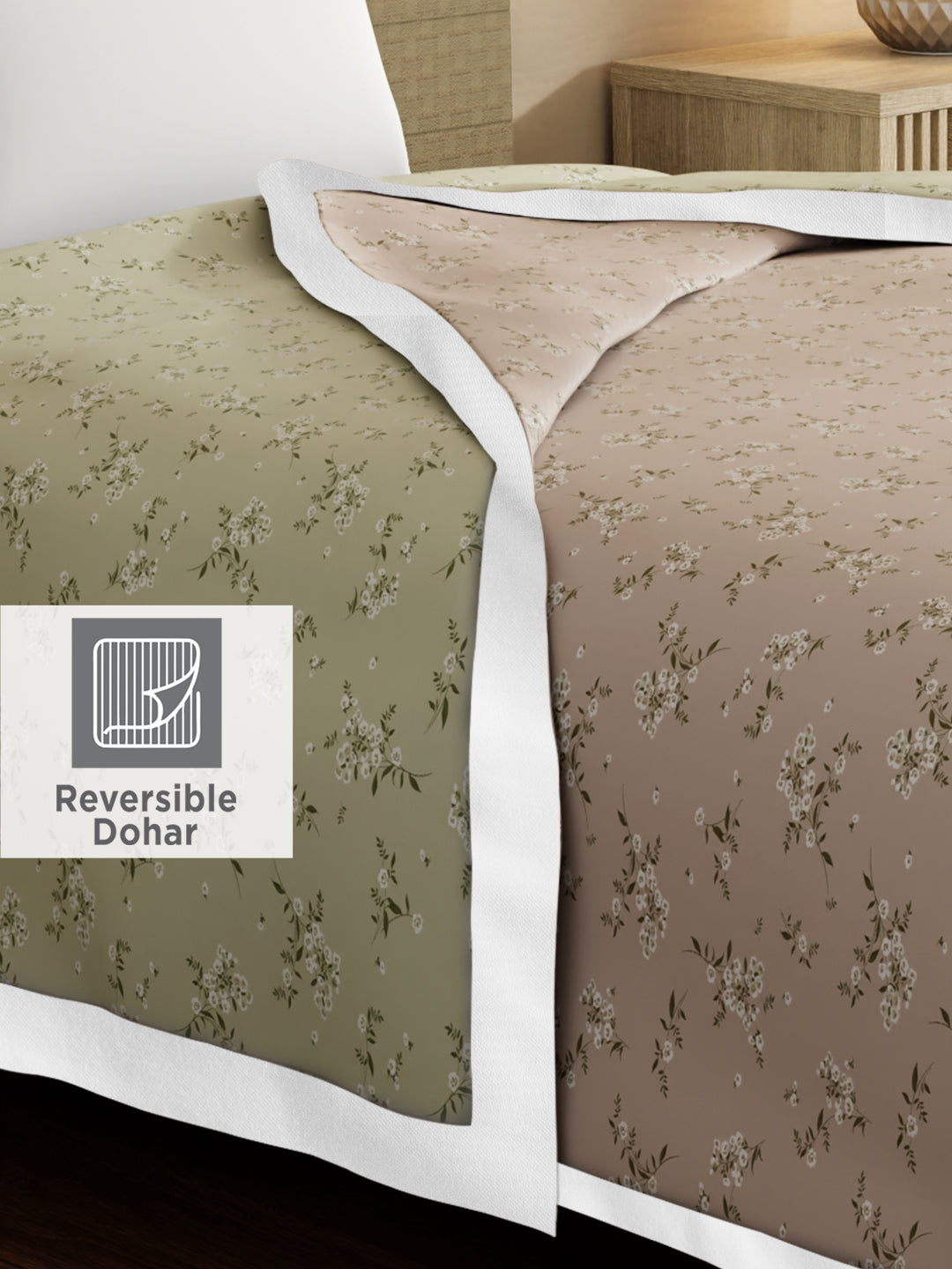 Zen Living TENCEL™ 250 TC Pink & Grey Floral Reversible Single Size Dohar (90 L x 60 W inches)