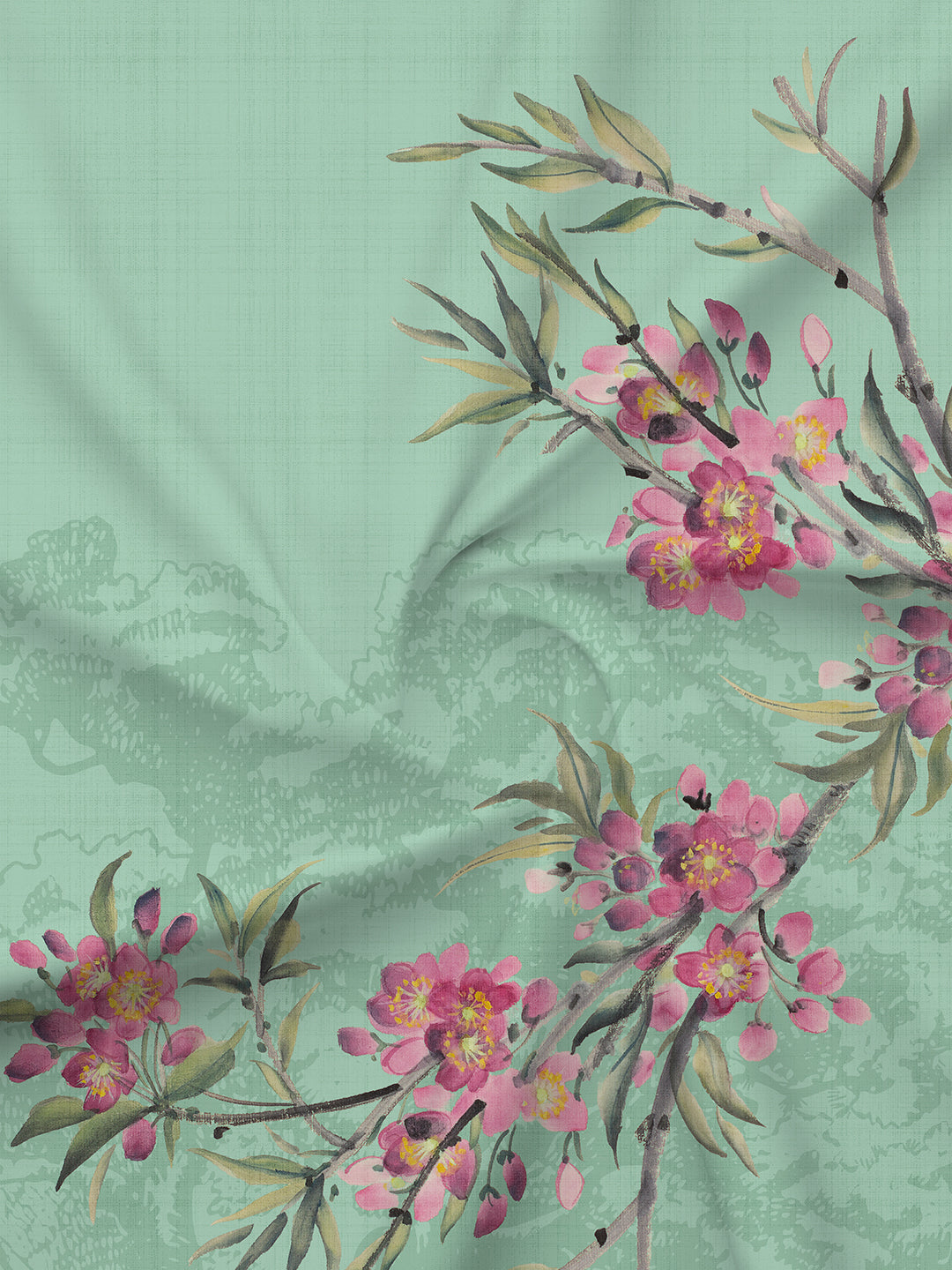 Gardenia Augusta 100% Cotton 300 TC Green Floral Bedsheet with 2 Pillow Covers - Super King (120 L x 120 W inches)