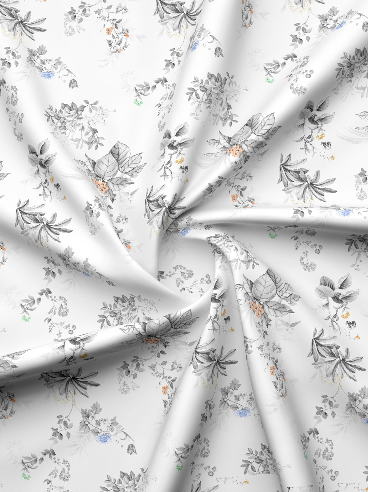 100% Cotton 300 TC White & Grey Digital Floral Print King Bedsheet with 2 Pillow Covers - Gardenia Augusta