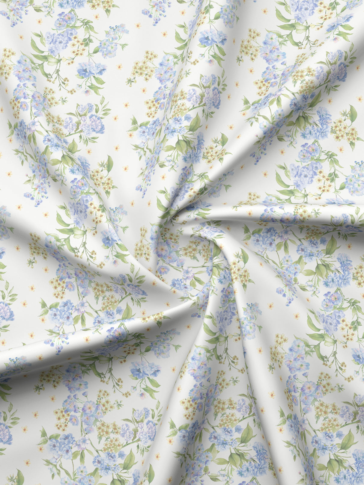 100% Cotton 300 TC Blue & White Digital Floral Print King Bedsheet with 2 Pillow Covers - Gardenia Augusta