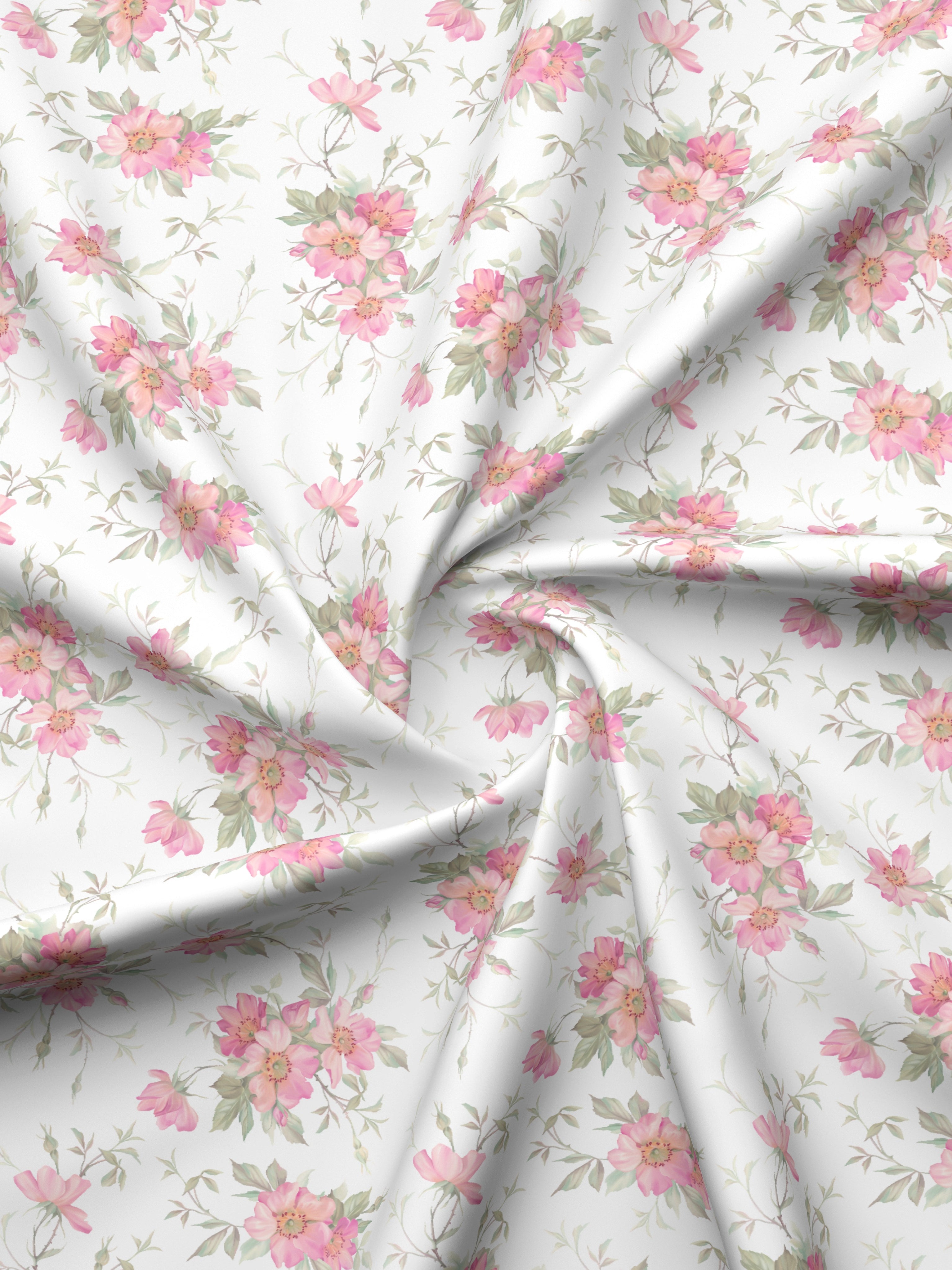 Gardenia Augusta 100% Cotton 300 TC White & Pink Digital Floral Print King Bedsheet with 2 Pillow Covers