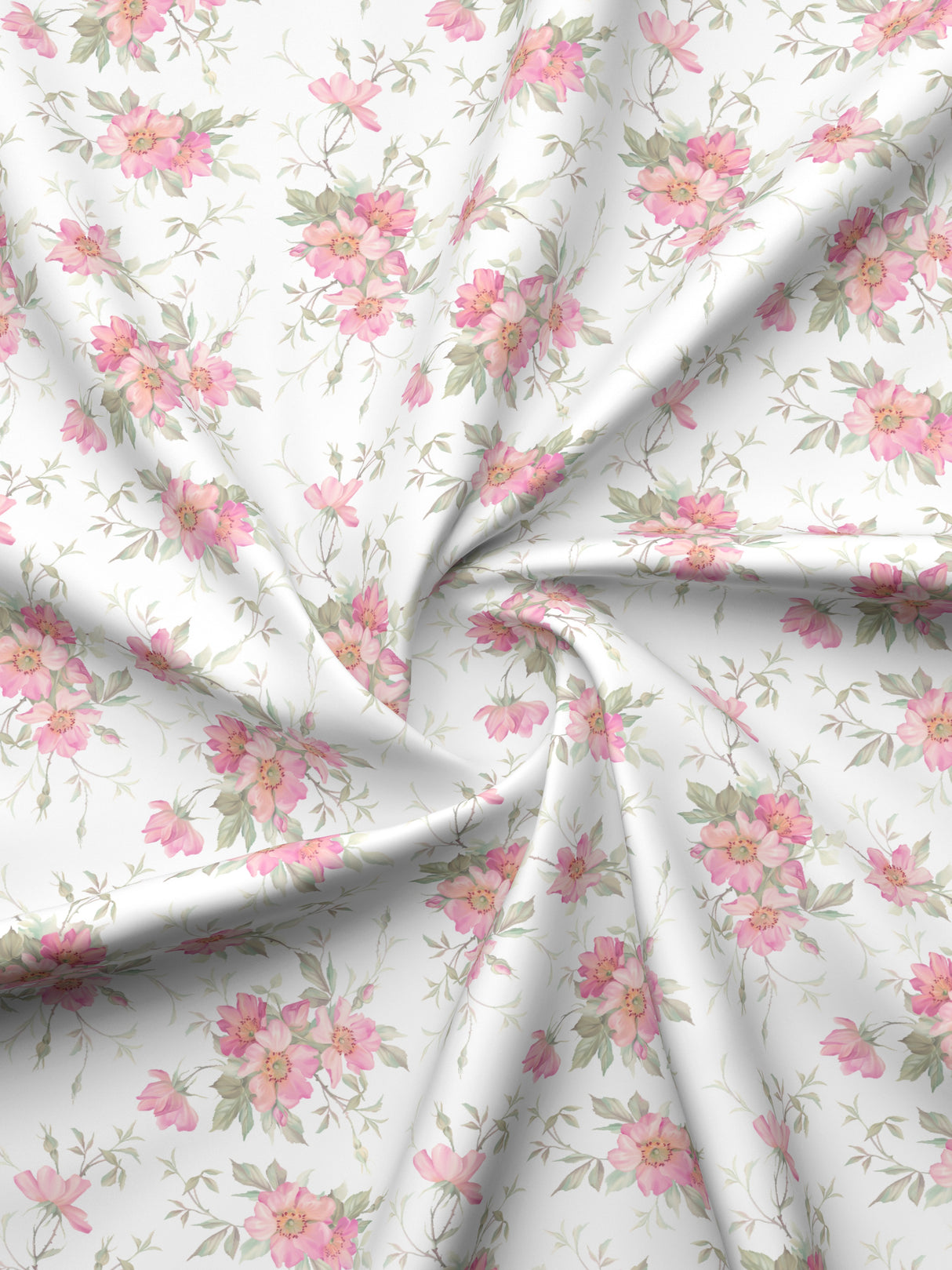 100% Cotton 300 TC White & Pink Digital Floral Print King Bedsheet with 2 Pillow Covers - Gardenia Augusta