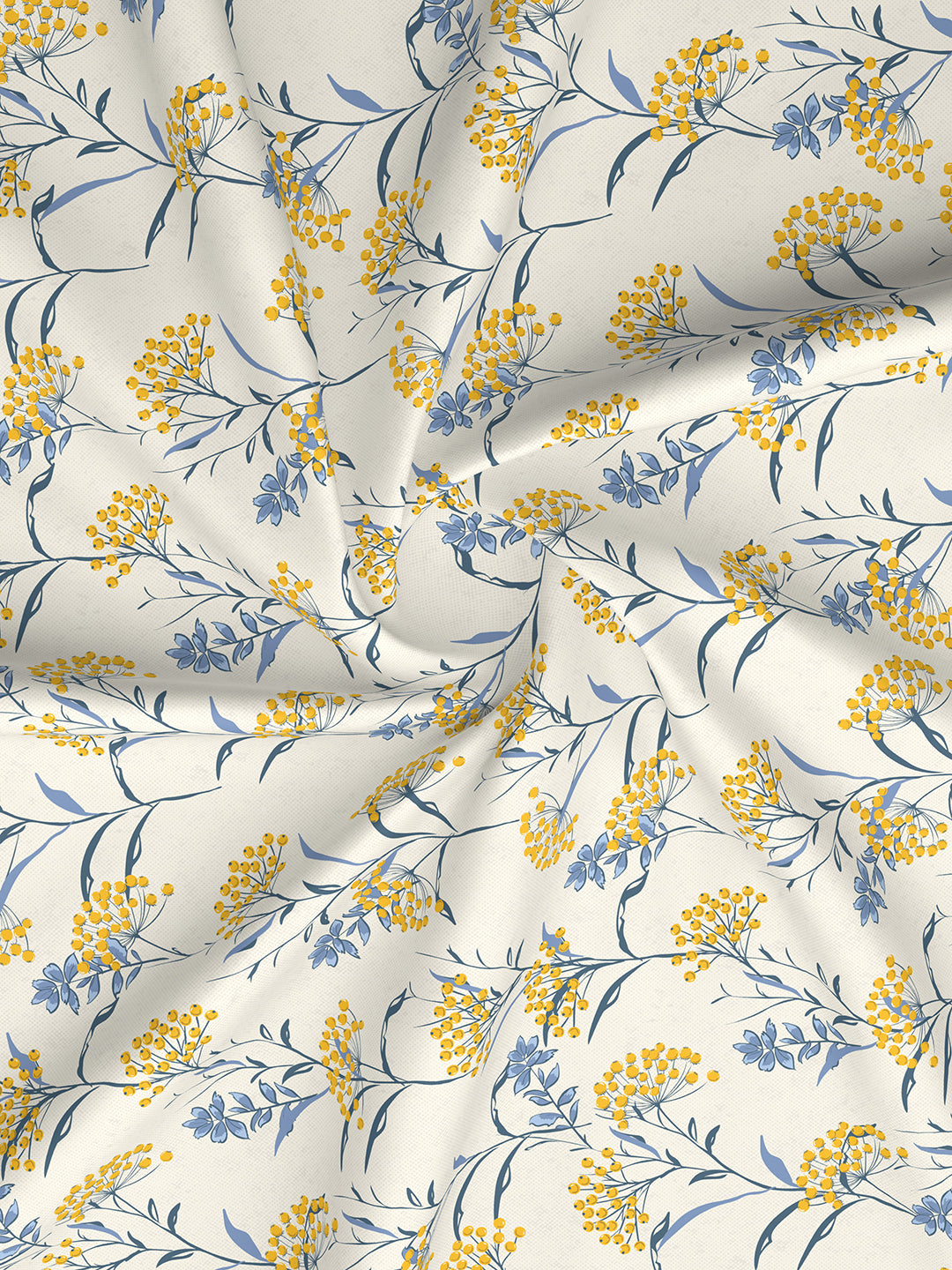 Valatia 100% Cotton 200 TC Double Bedsheet with 2 Pillow Covers - Yellow & Blue Floral