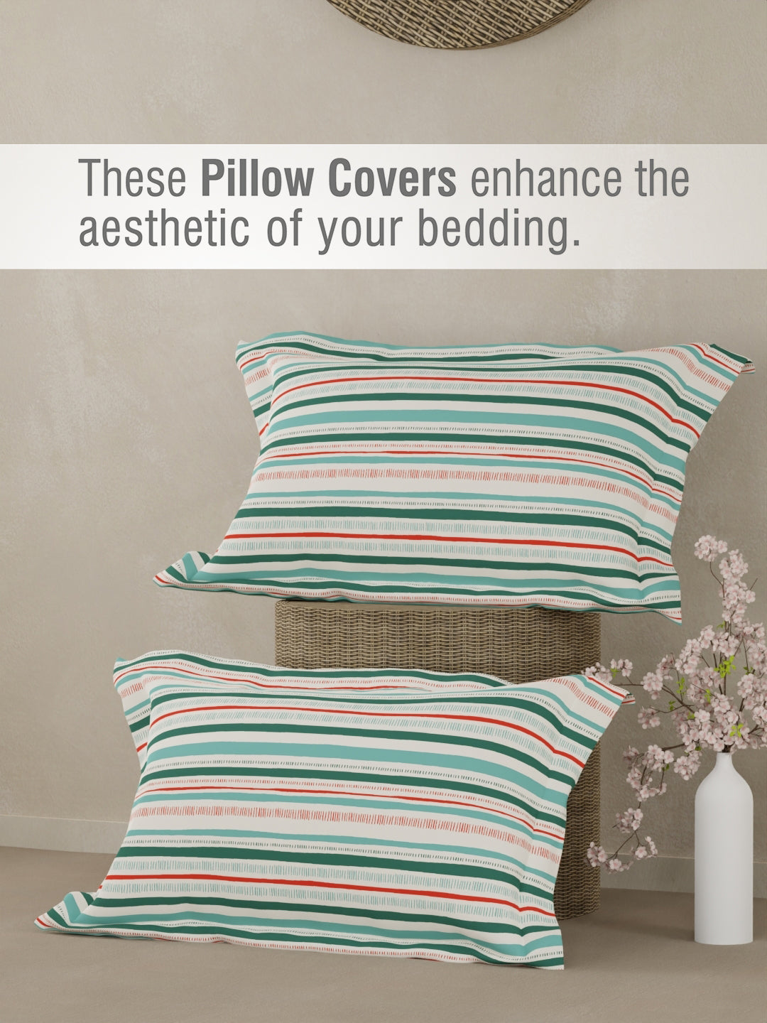 Valatia 100% Cotton 200 TC Double Bedsheet with 2 Pillow Covers - Red & Blue Floral