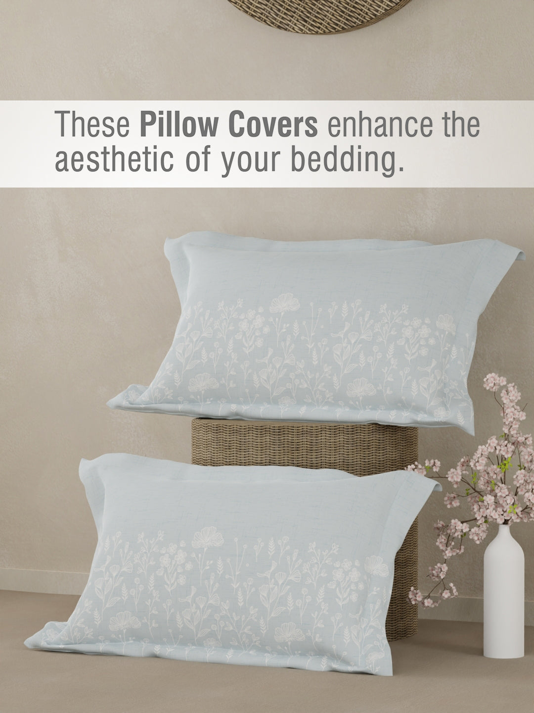 Valatia 100% Cotton 200 TC Double Bedsheet with 2 Pillow Covers - Green & Blue Floral