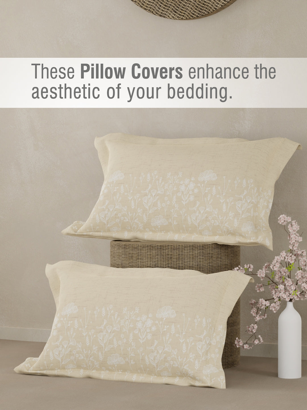 Valatia 100% Cotton 200 TC Double Bedsheet with 2 Pillow Covers - Cream Floral