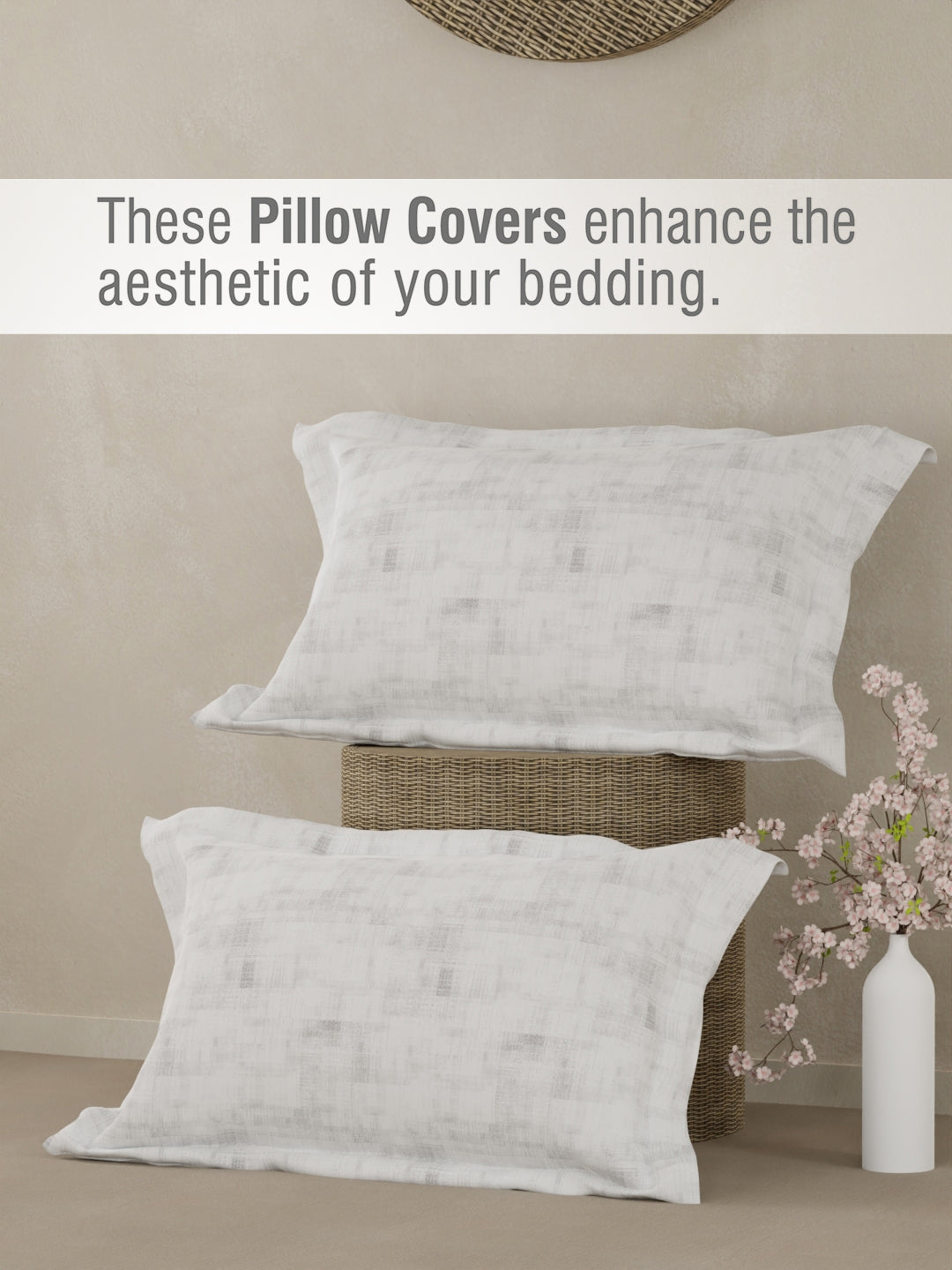 Valatia 100% Cotton 200 TC Double Bedsheet with 2 Pillow Covers - Grey & White Floral