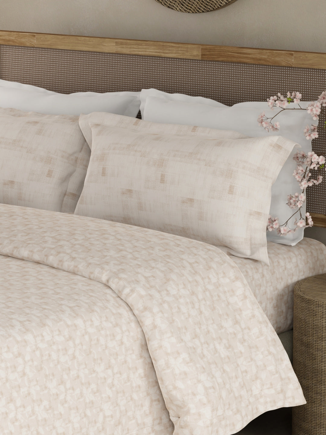 Valatia 100% Cotton 200 TC Double Bedsheet with 2 Pillow Covers - Beige Floral