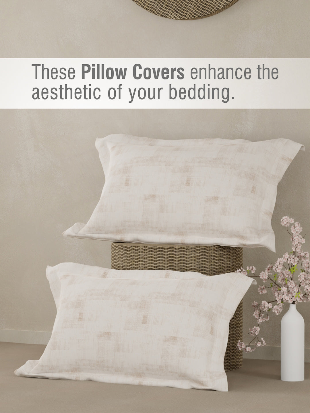 Valatia 100% Cotton 200 TC Double Bedsheet with 2 Pillow Covers - Beige Floral