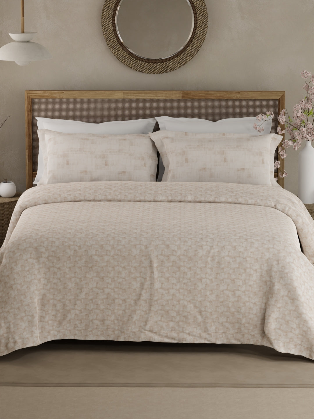 Valatia 100% Cotton 200 TC Double Bedsheet with 2 Pillow Covers - Beige Floral