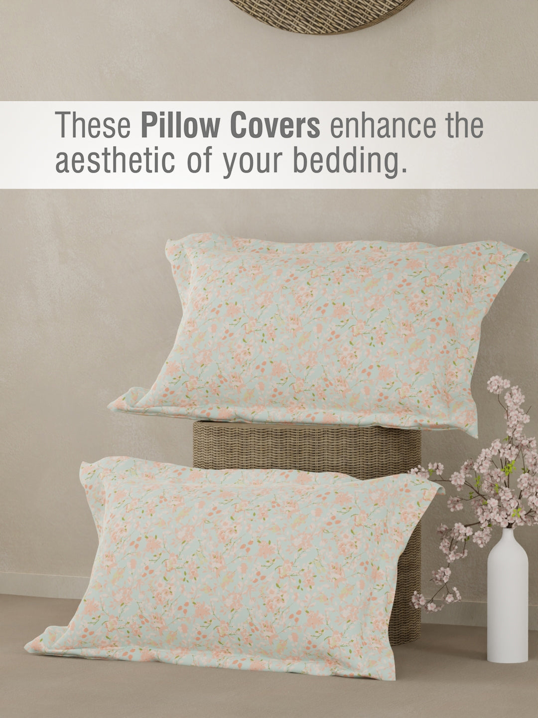 Valatia 100% Cotton 200 TC Double Bedsheet with 2 Pillow Covers - Pink Floral