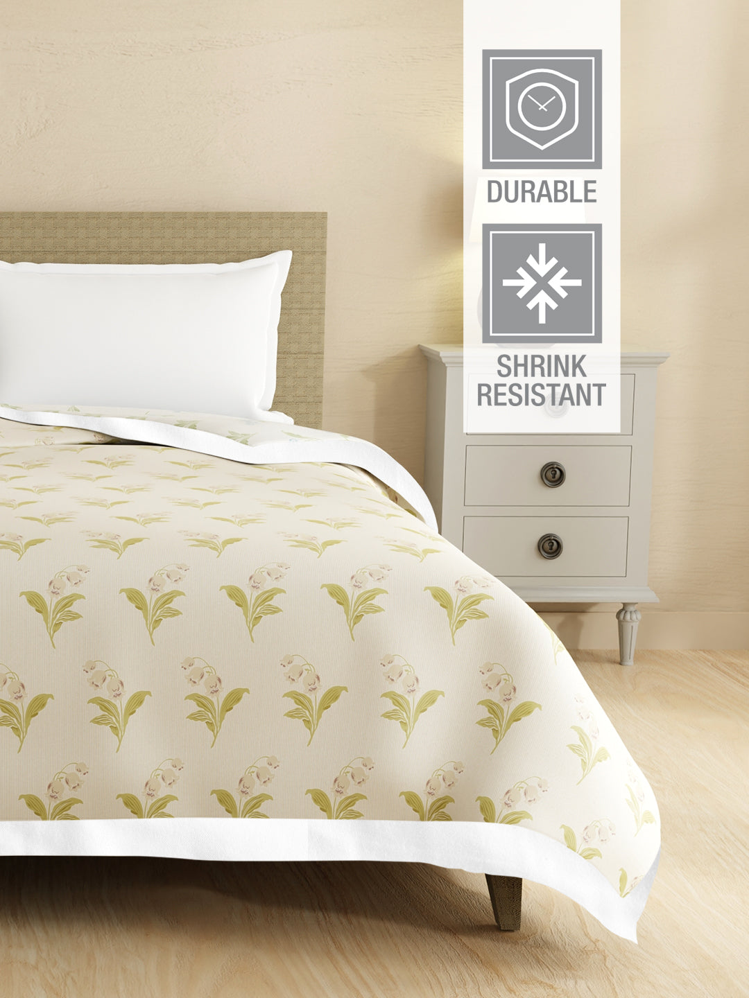 Valatia 100% Cotton 200 TC Grey & Cream Floral Reversible Double Size Dohar (100 L x 90 W inches)