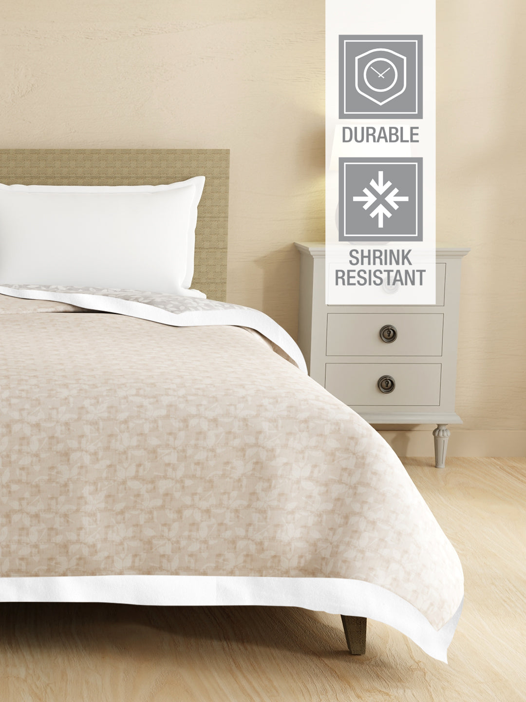 Valatia 100% Cotton 200 TC Grey & Beige Floral Reversible Double Size Dohar (100 L x 90 W inches)