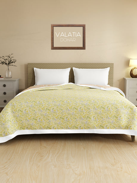 Valatia 100% Cotton 200 TC Orange & Yellow Floral Reversible Double Size Dohar (100 L x 90 W inches)