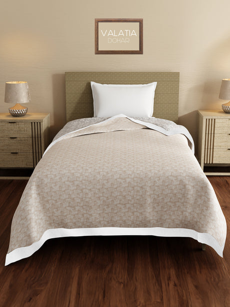 Valatia 100% Cotton 200 TC Grey & Beige Floral Reversible Single Size Dohar (88 L x 60 W inches)