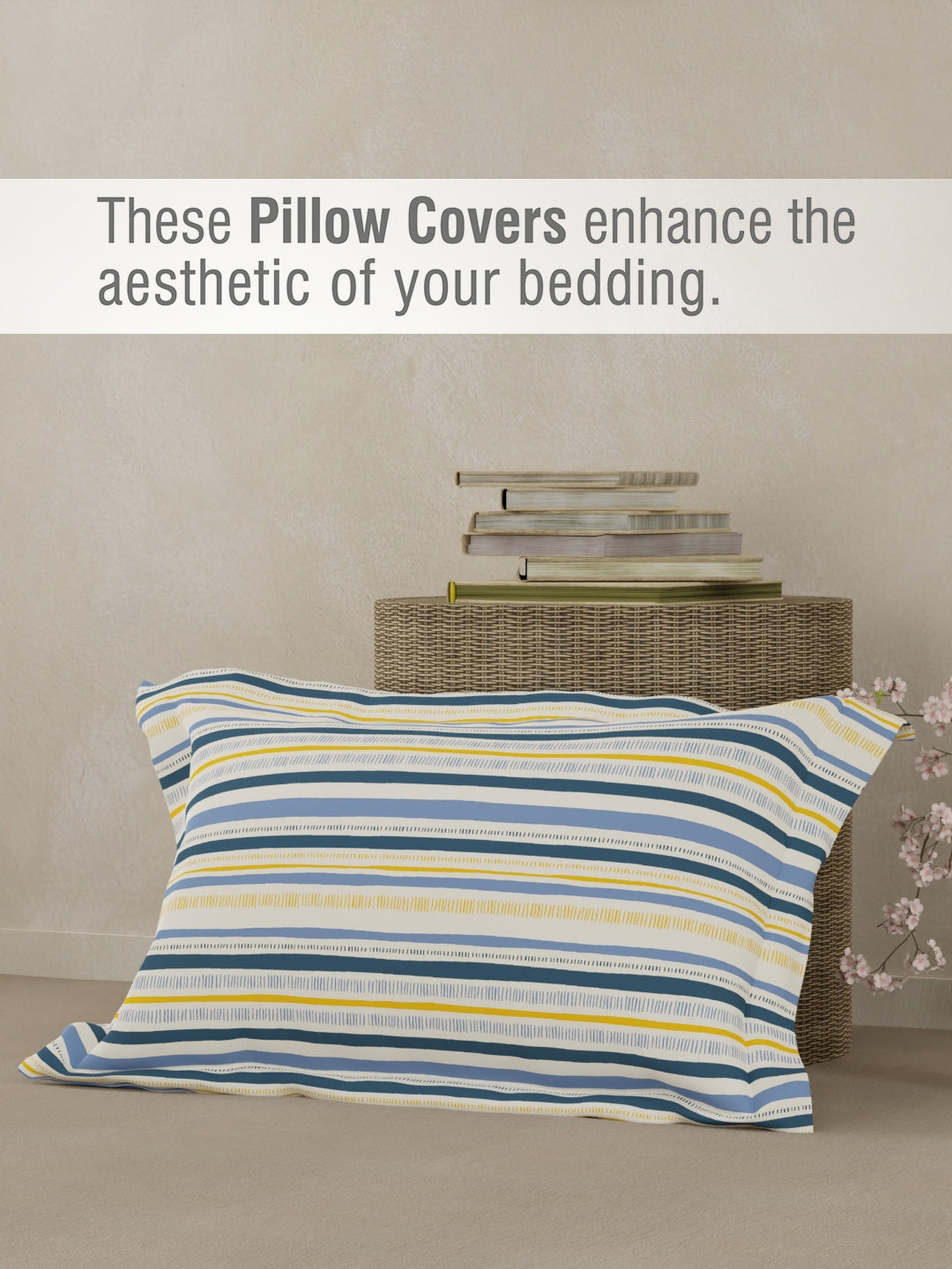 Valatia 100% Cotton 200 TC Single Bedsheet with 1 Pillow Cover - Yellow & Blue Floral