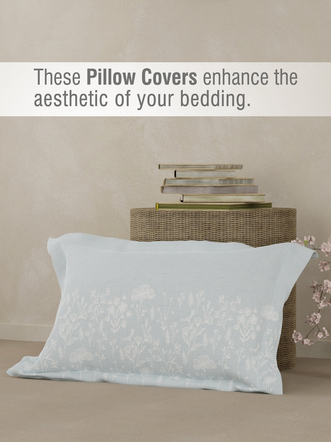 Valatia 100% Cotton 200 TC Single Bedsheet with 1 Pillow Cover - Cream, Green & Blue Floral