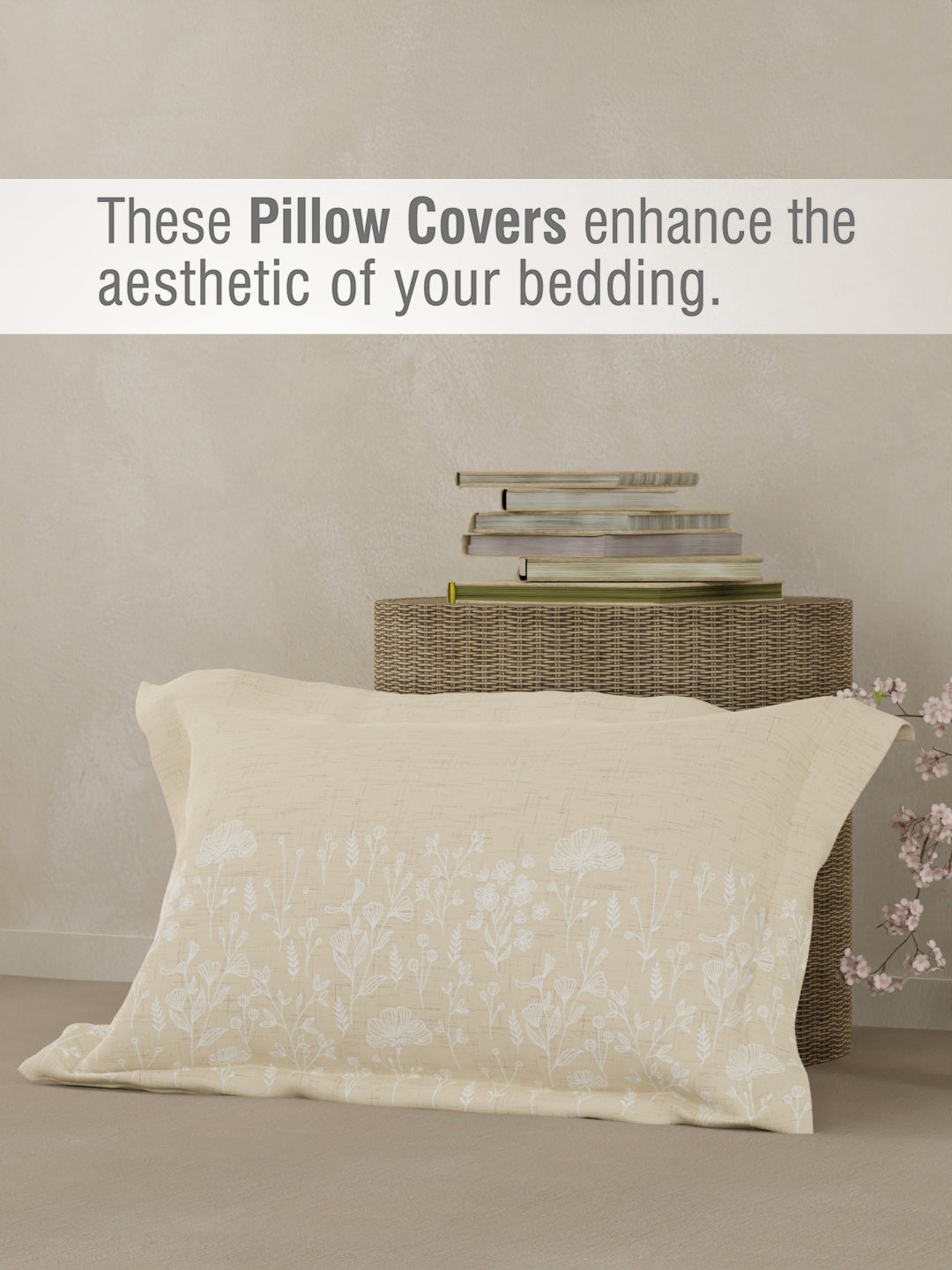 Valatia 100% Cotton 200 TC Single Bedsheet with 1 Pillow Cover - Cream Floral