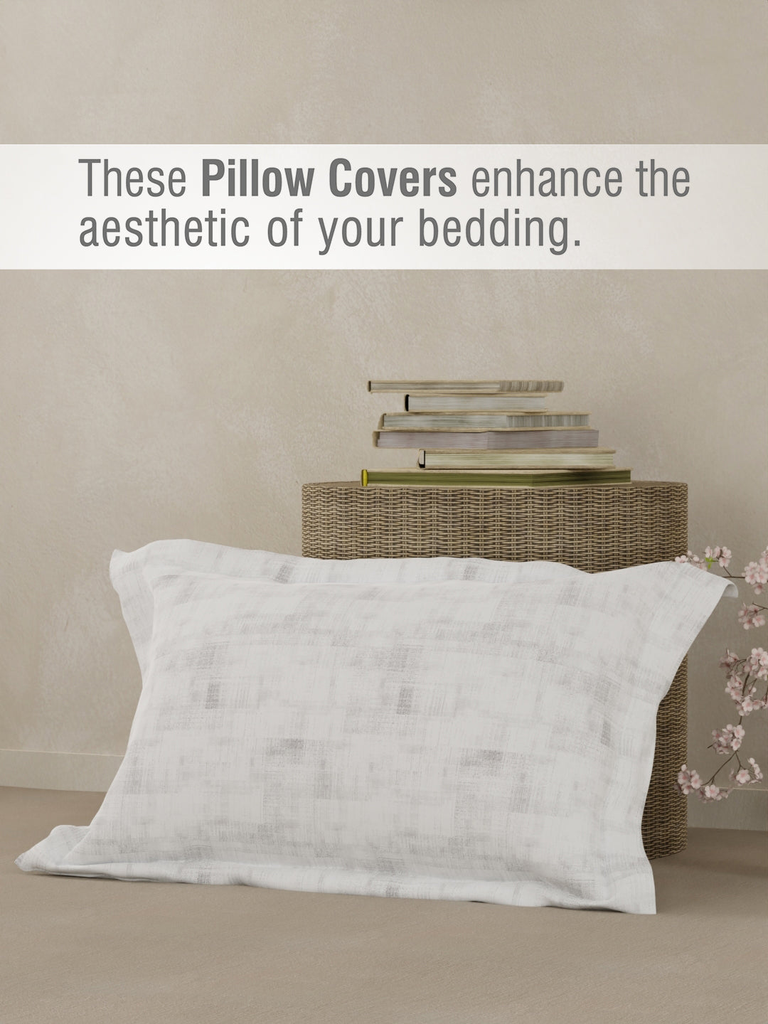 Valatia 100% Cotton 200 TC Single Bedsheet with 1 Pillow Cover - Grey & White Floral