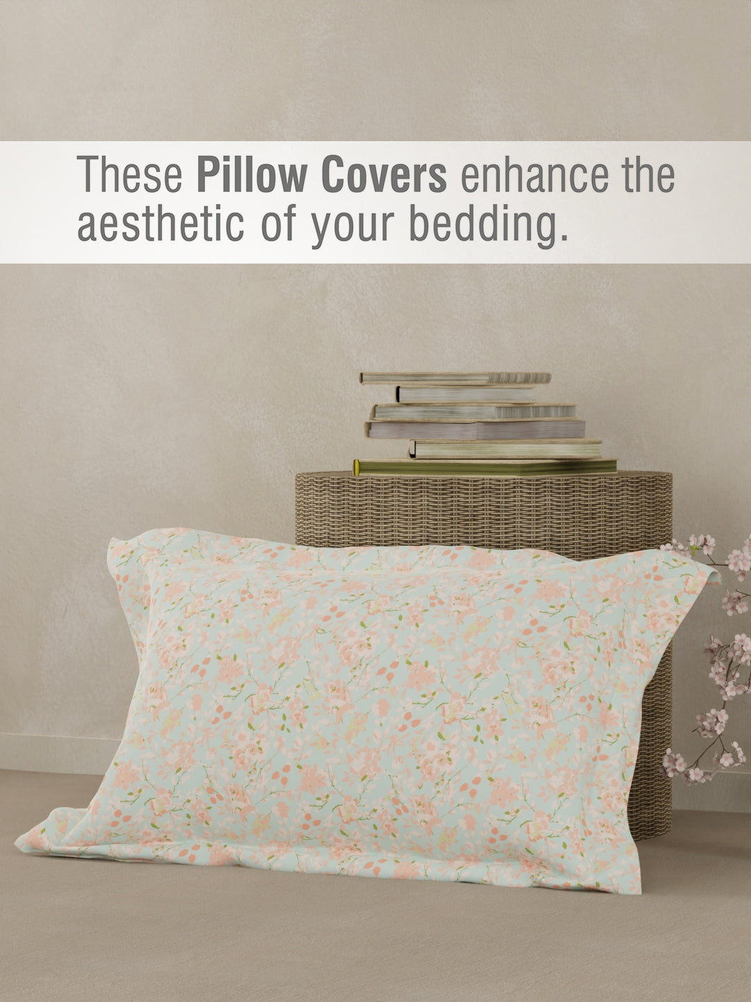 Valatia 100% Cotton 200 TC Single Bedsheet with 1 Pillow Cover - Pink Floral