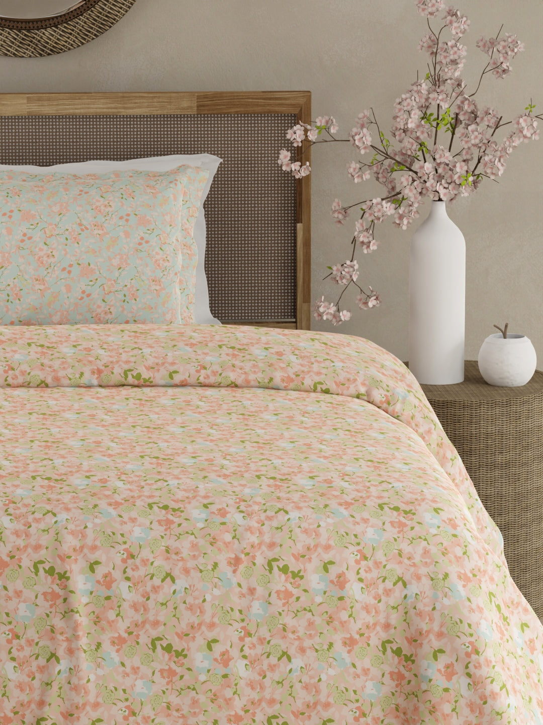 Valatia 100% Cotton 200 TC Single Bedsheet with 1 Pillow Cover - Pink Floral