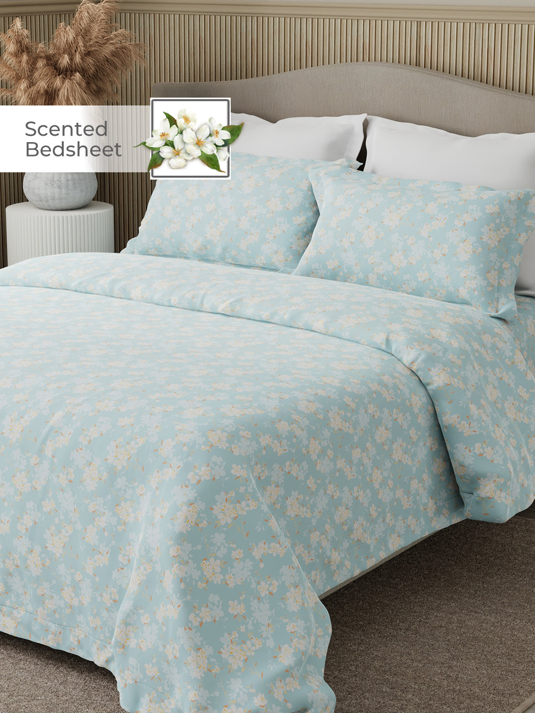Nature Bouquet 100% Cotton 300 TC King Bedsheet with 2 Pillow Covers | Floral Fragrance Bedsheet Set