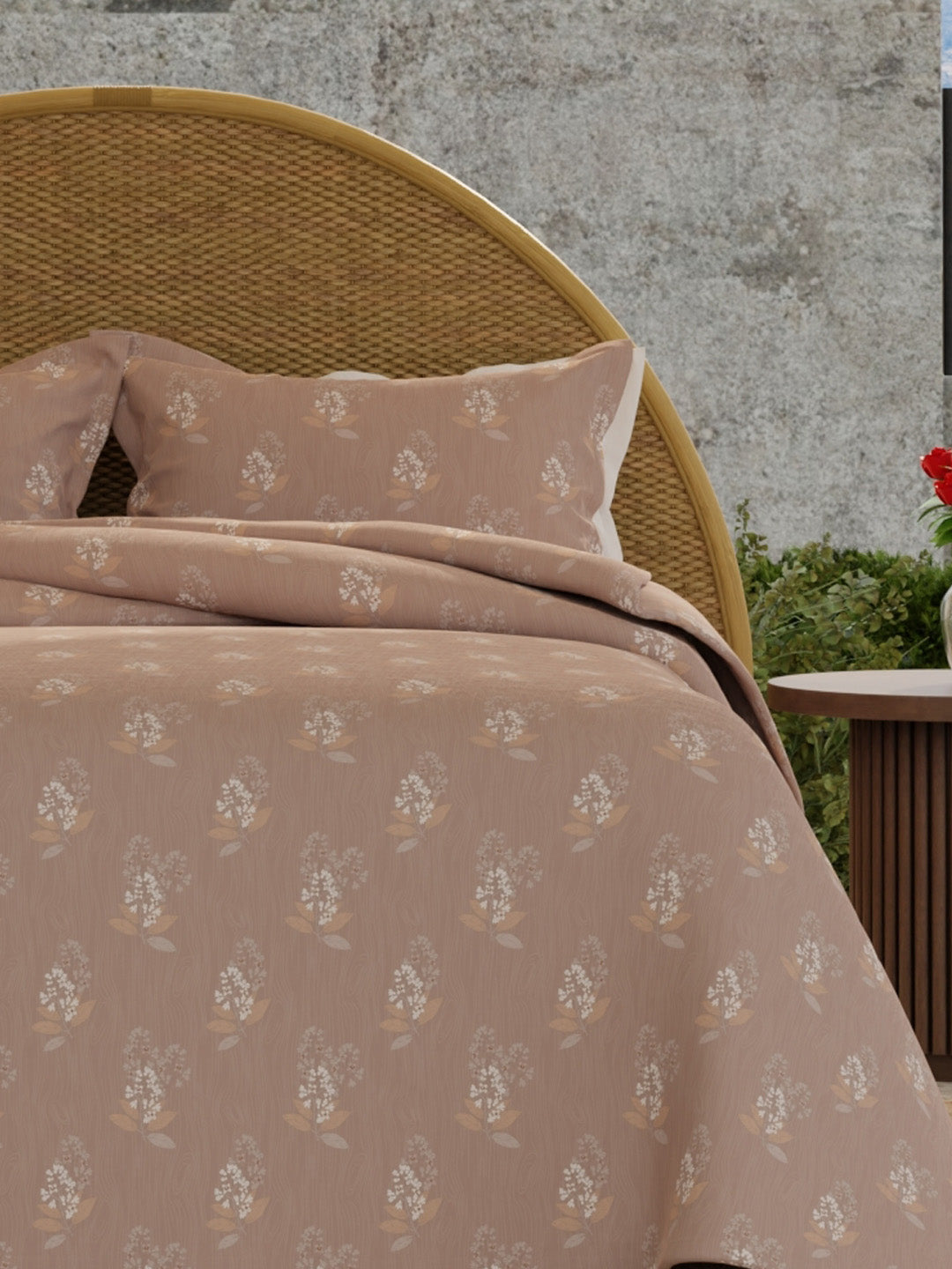 Nature Bouquet Premium 100% Cotton 300 TC Light Purple Floral King Bedsheet with 2 Pillow Covers (Sandalwood Fragrance)