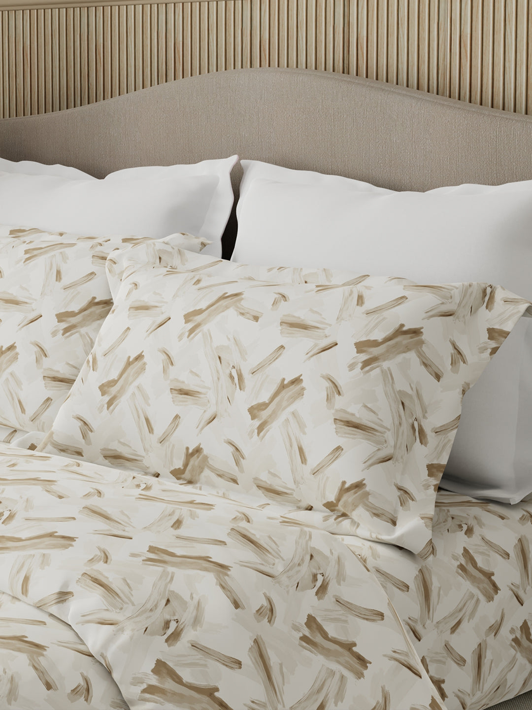 Nature Bouquet Premium 100% Cotton 300 TC Beige King Bedsheet with 2 Pillow Covers (Sandalwood Fragrance)
