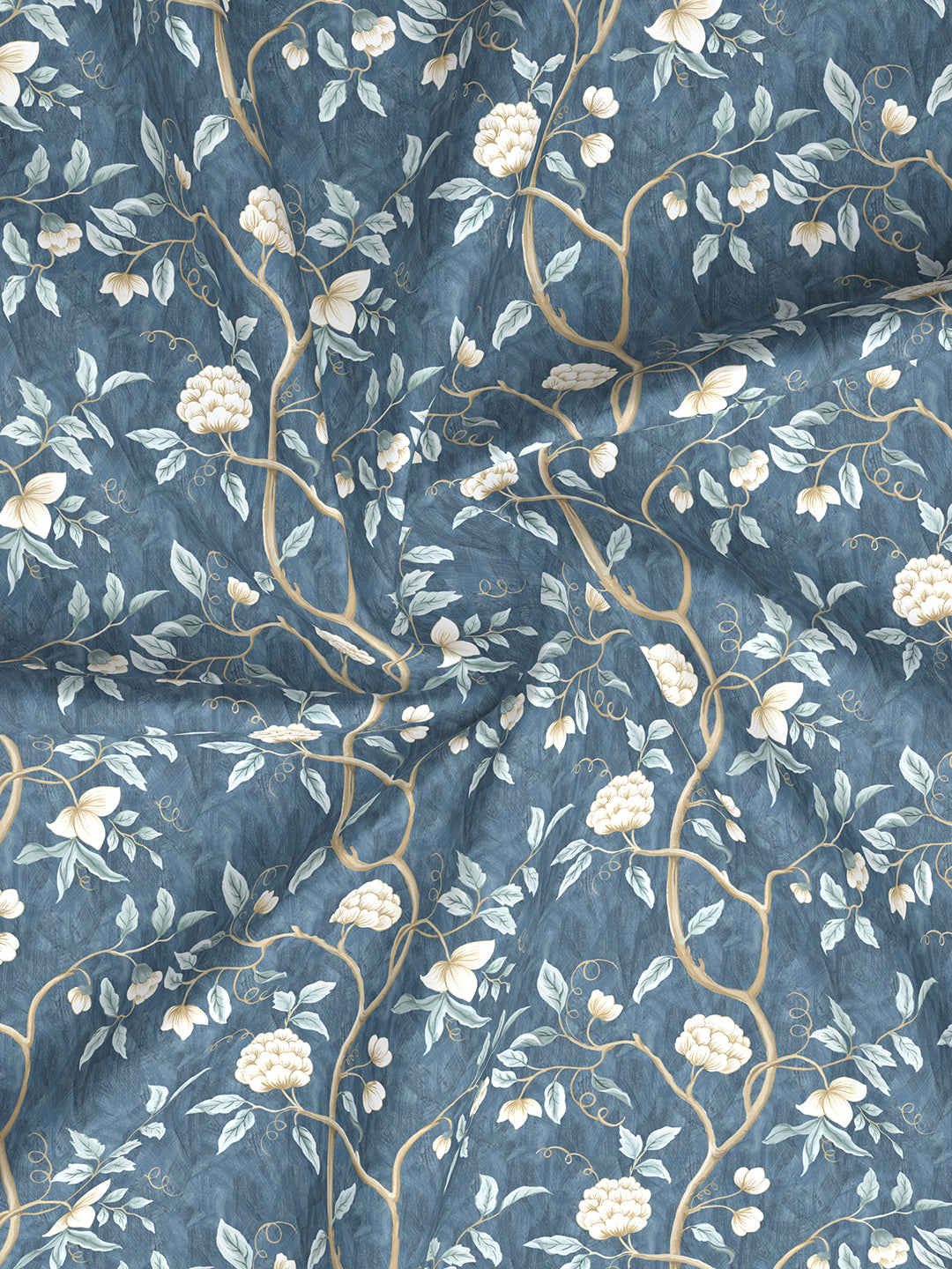 Royal Essence 100% Cotton 400 TC Blue & Grey Digital Floral Print King Bedsheet with 4 Pillow Covers