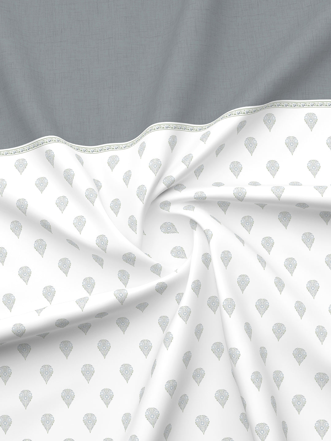 Royal Essence 100% Cotton 400 TC Grey & White Ethnic Print King Bedsheet with 4 Pillow Covers & 2 Cushion Covers