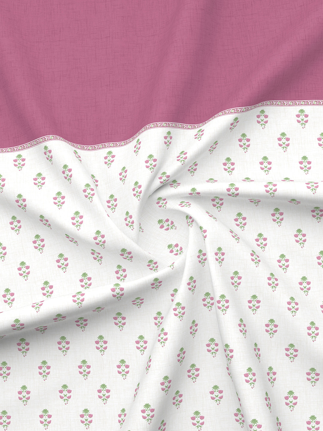 Royal Essence 100% Cotton 400 TC Pink & White Ethnic Print King Bedsheet with 4 Pillow Covers & 2 Cushion Covers