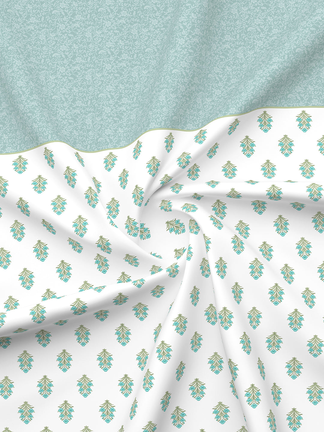 Royal Essence 100% Cotton 400 TC Blue & White Ethnic Print King Bedsheet with 4 Pillow Covers & 2 Cushion Covers