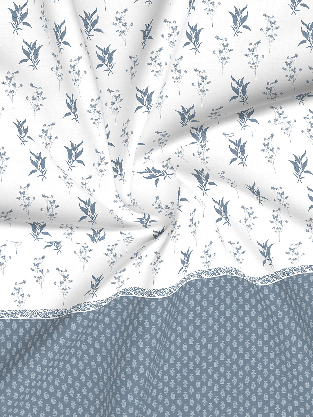 Royal Essence 100% Cotton 400 TC Blue & White Floral King Bedsheet with 4 Pillow Covers & 2 Cushion Covers