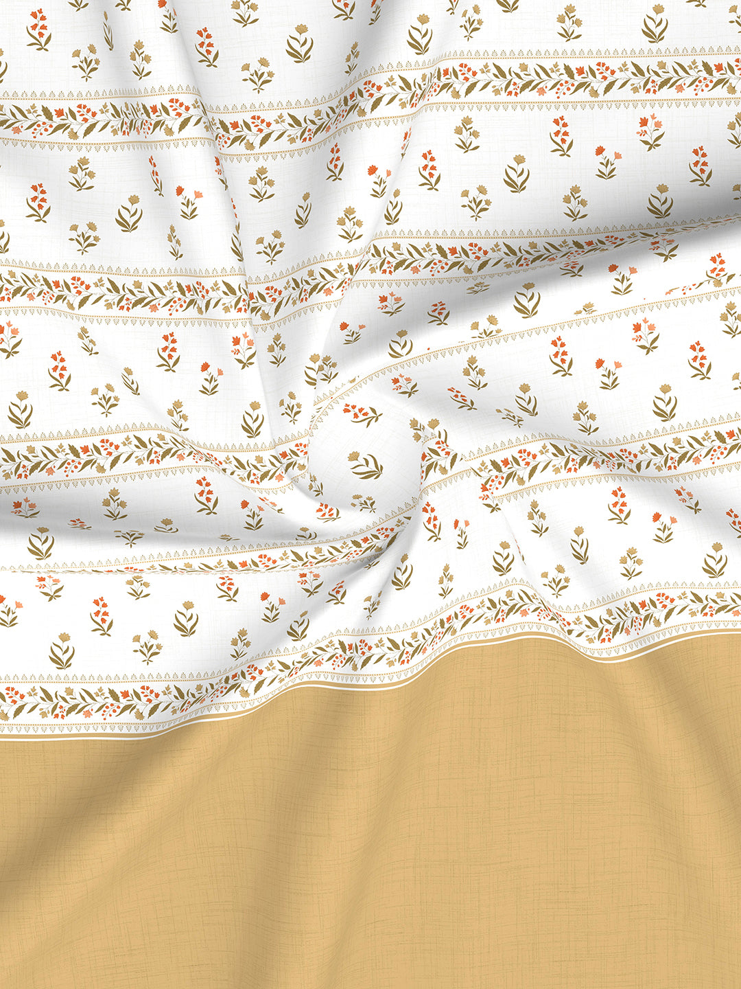 Royal Essence 100% Cotton 400 TC Dark Yellow & White Floral King Bedsheet with 4 Pillow Covers & 2 Cushion Covers