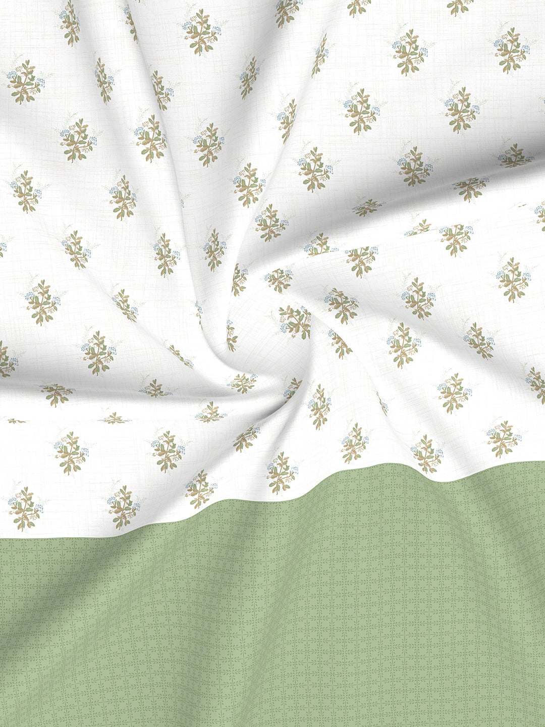 Royal Essence 100% Cotton 400 TC Green & White Floral King Bedsheet with 4 Pillow Covers & 2 Cushion Covers