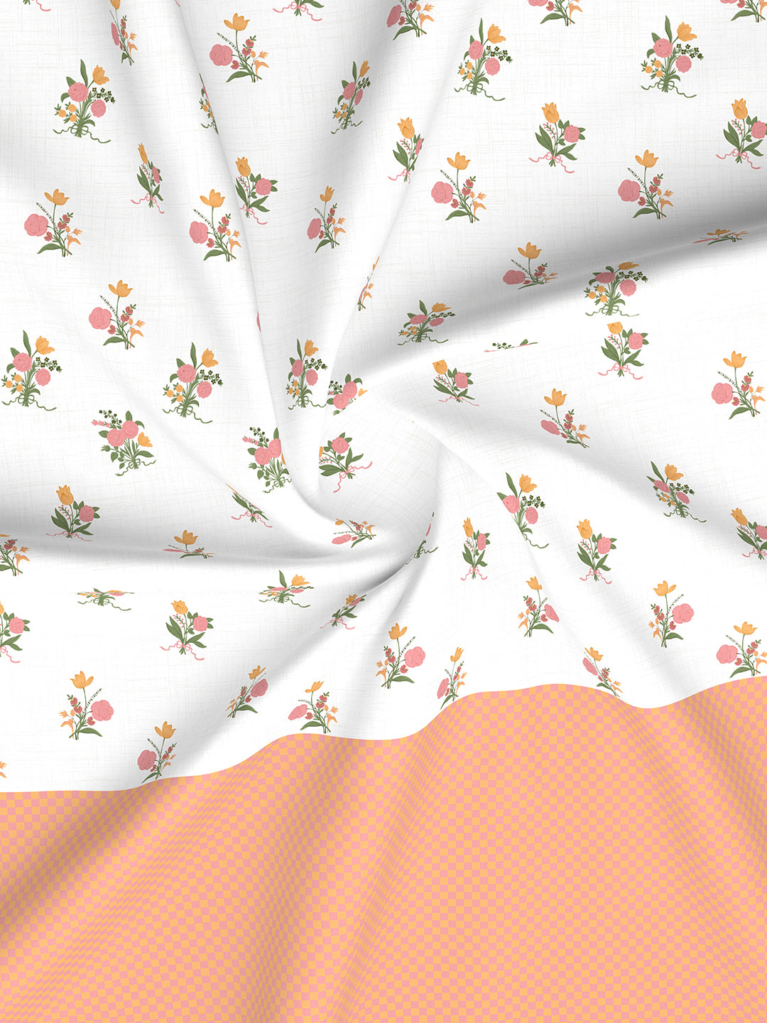 Royal Essence 100% Cotton 400 TC Pink & Orange Floral King Bedsheet with 4 Pillow Covers & 2 Cushion Covers