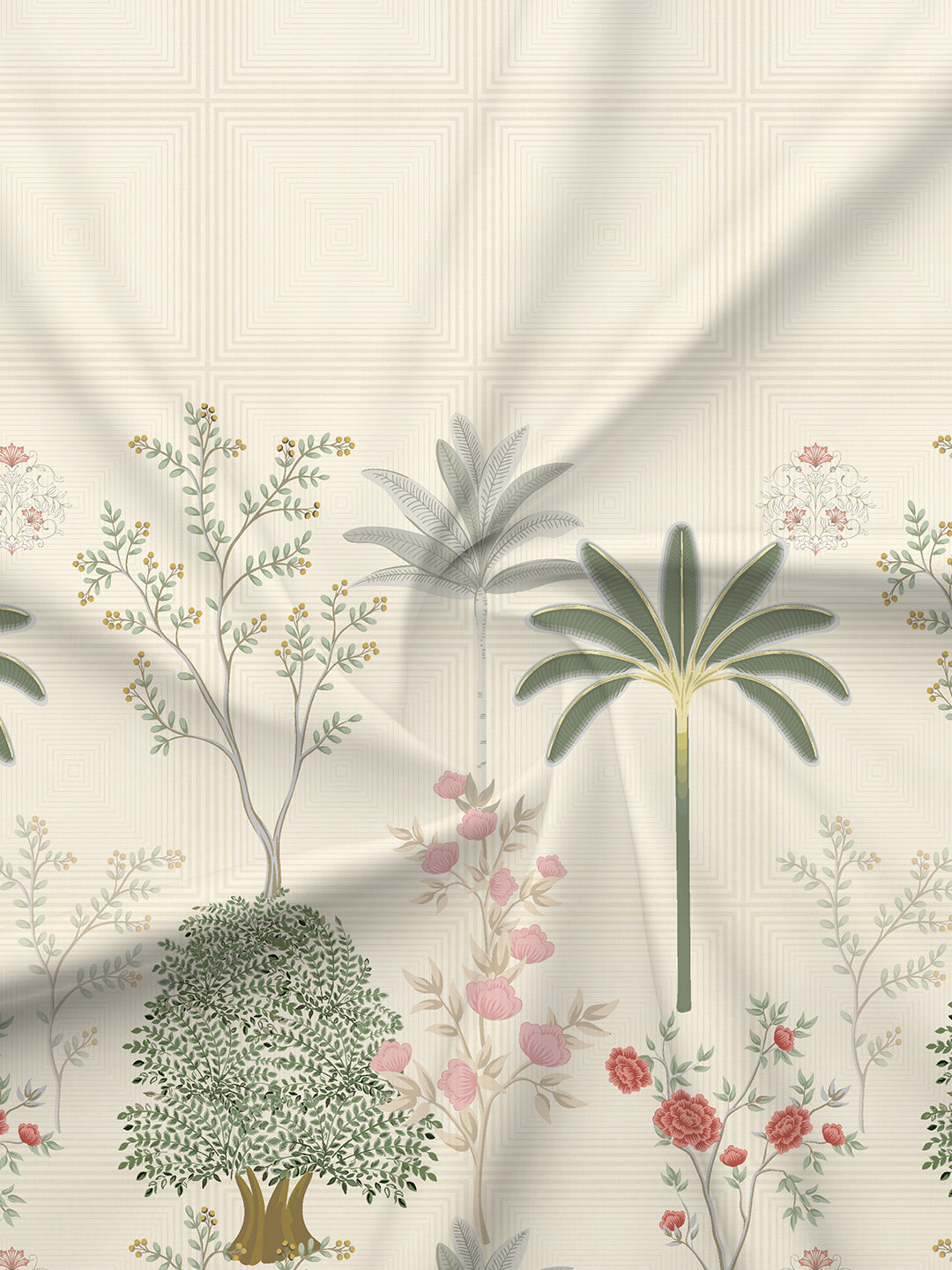 Gardenia Augusta 100% Cotton 300 TC Cream & Green Digital Floral Print King Bedsheet with 2 Pillow Covers