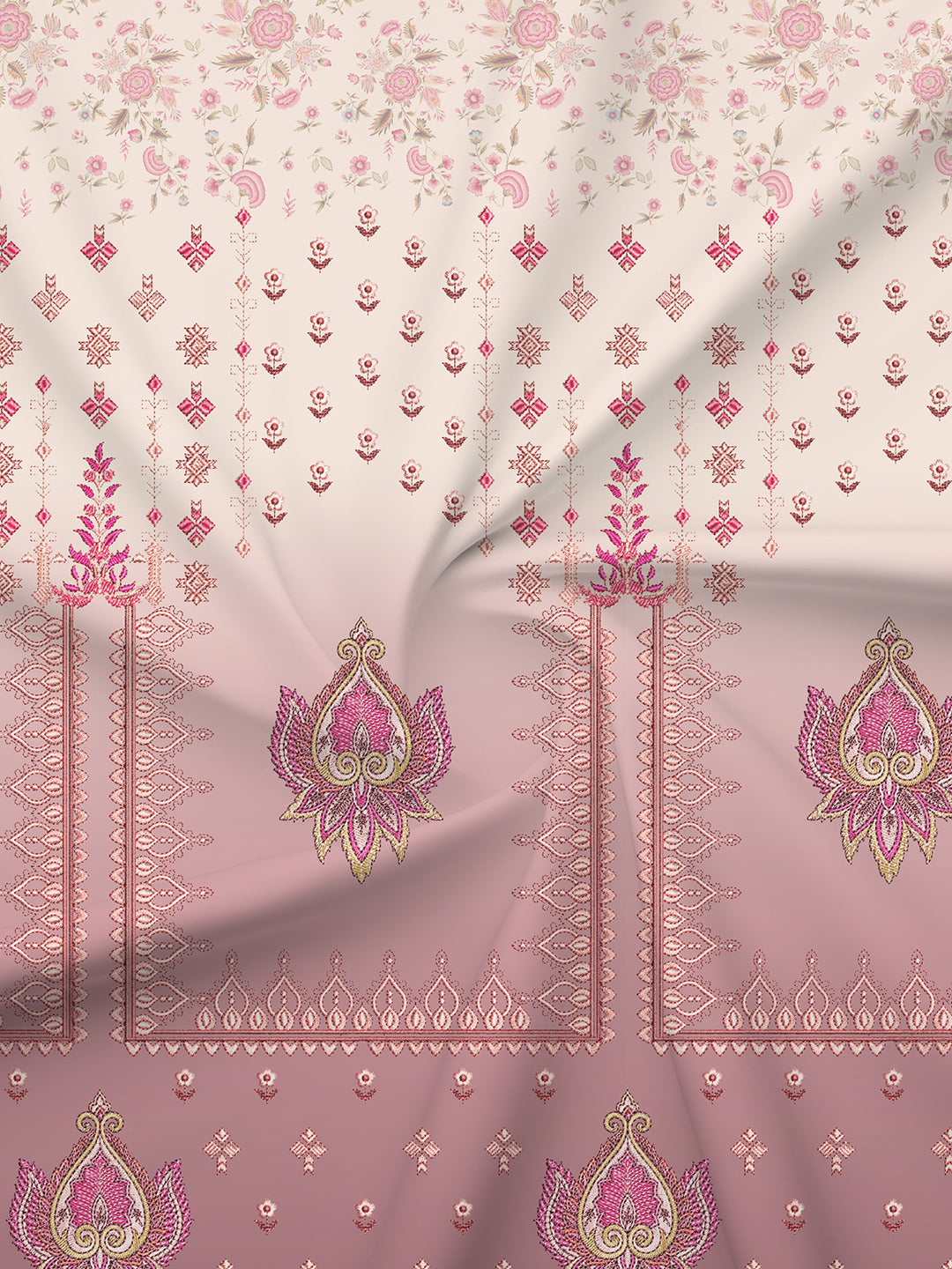 100% Cotton 300 TC Pink & White Digital Ethnic Print King Bedsheet with 2 Pillow Covers - Gardenia Augusta